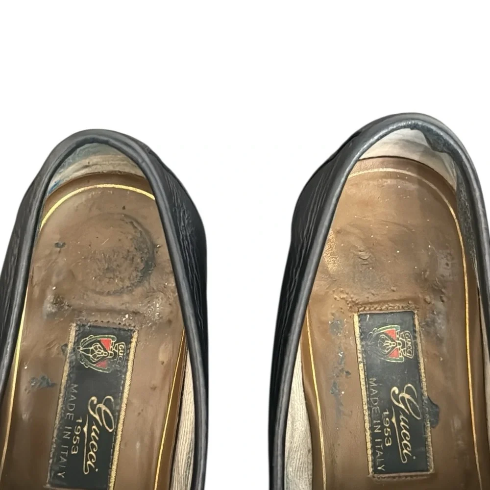 Gucci vintage MEN'S HORSEBIT 1953 LOAFERS Black Leather with Gold Detail Sz 9